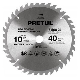 Disco Sierra Para Madera 10" 40 Dientes Centro 1" Truper Trup-27057