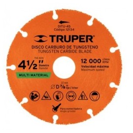 Disco De Carburo De Tungsteno 4-1/2" Truper 12134