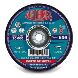 Disco Para Corte Metal 3" X 1/16" X 1/4" Austromex 506