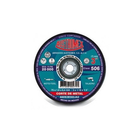 Disco Para Corte Metal 3" X 1/16" X 1/4" Austromex 506