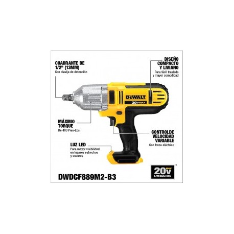 Llave De Impacto 1/2" 20 Volts Max Dewalt DWDCF889M2-B3